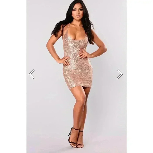 Fashion Nova Champagne Holiday Sequin Dress - Picture 2 of 6